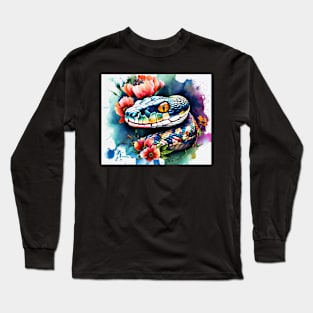 Snake head in the watercolor style  with flowers and vibrant hues. Long Sleeve T-Shirt